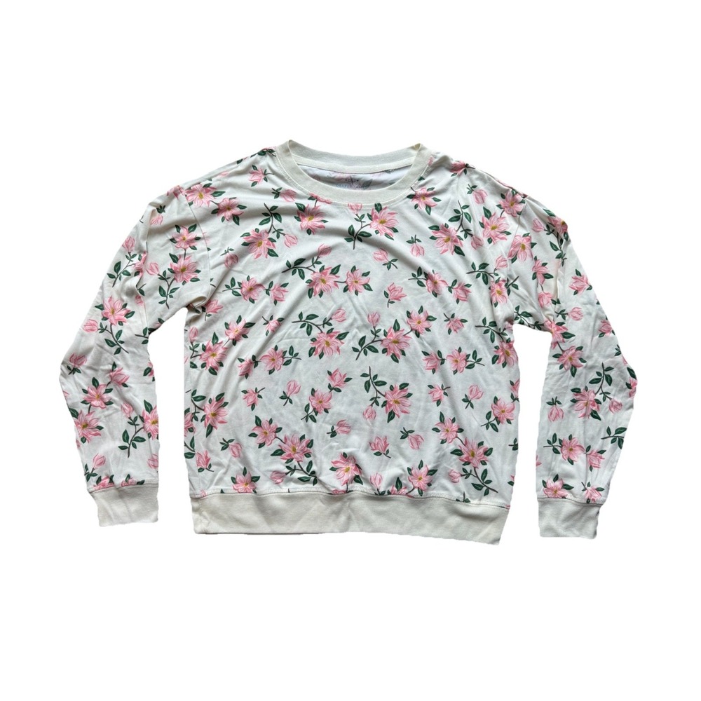 Draper James Natalie Sweatshirt Women's Small Pink Magnolia Floral Crewneck